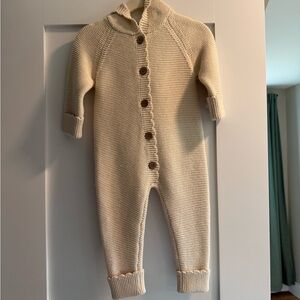 Cream Knit Footies with Raglan Sleeves